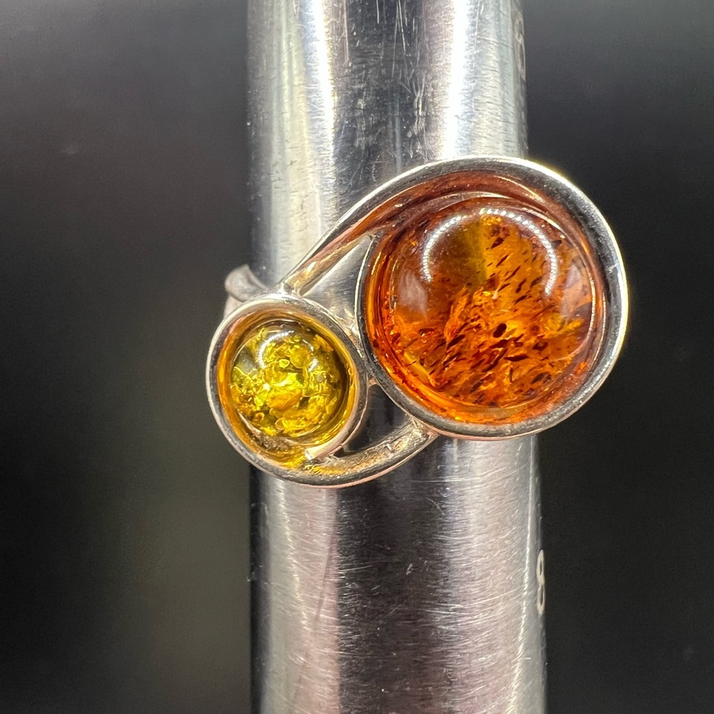 Sterling Silver and Multicolored Amber Ring